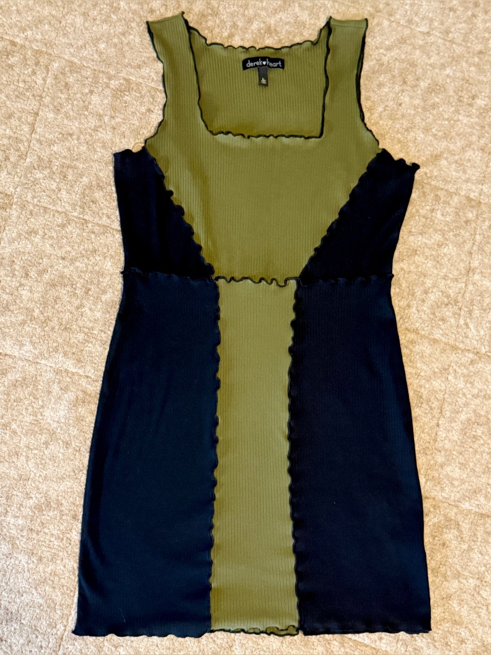 Derek Heart Olive & Black Ribbed Contrast Dress